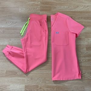 Figs Scrubs Hot Coral Set